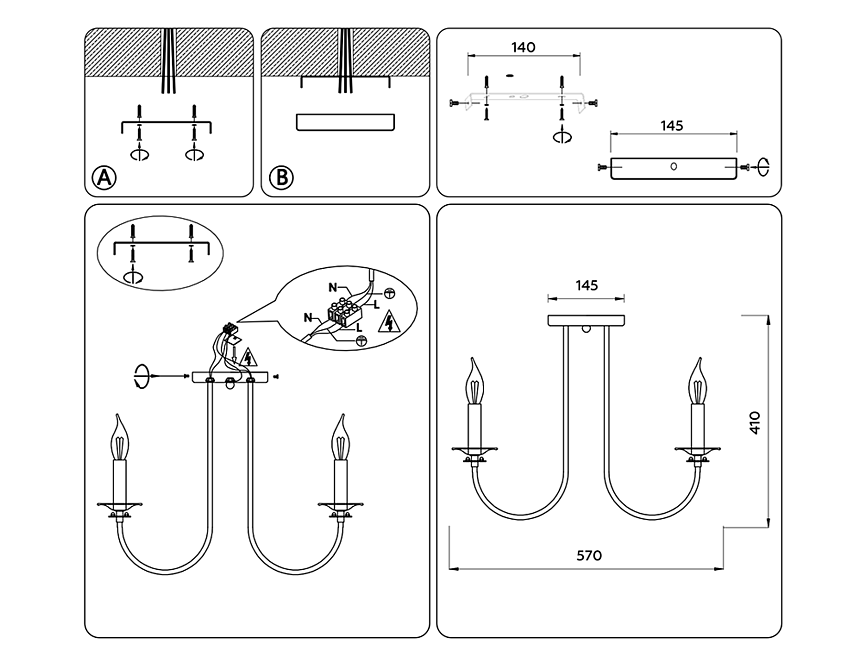 TR9621/5 BK/CGD черный/золото E14/5 max 40W D570*410